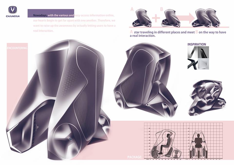 工業設計學系交通工具設計組三年級黃源維同學作品”Encounter概念車”，作品創意理念說明。